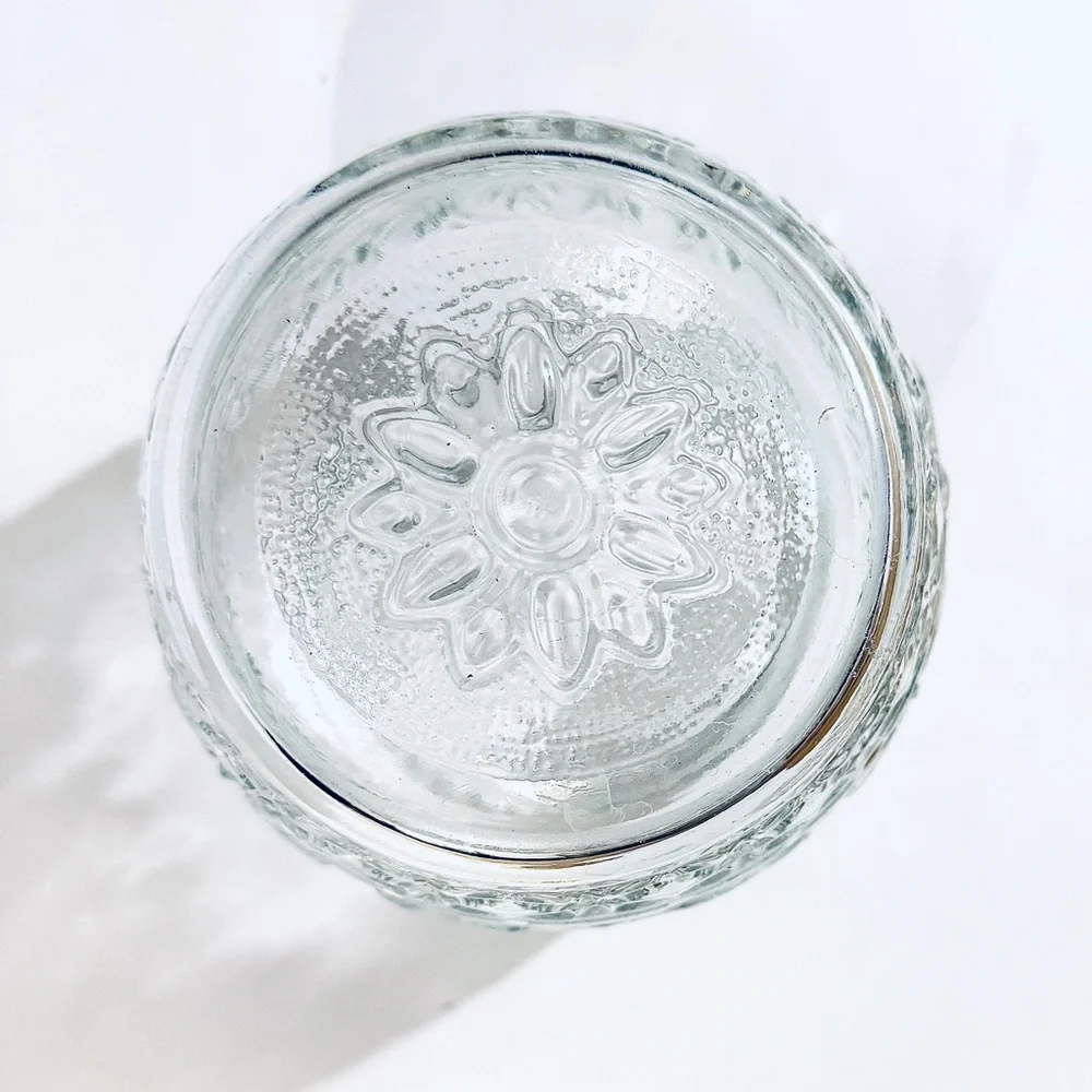 Vintage 1940’s Anchor Hocking Clear Sunflower Pressed Glass Cookie Jar